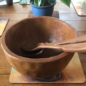 Pottery barn wood salad brown and utensils